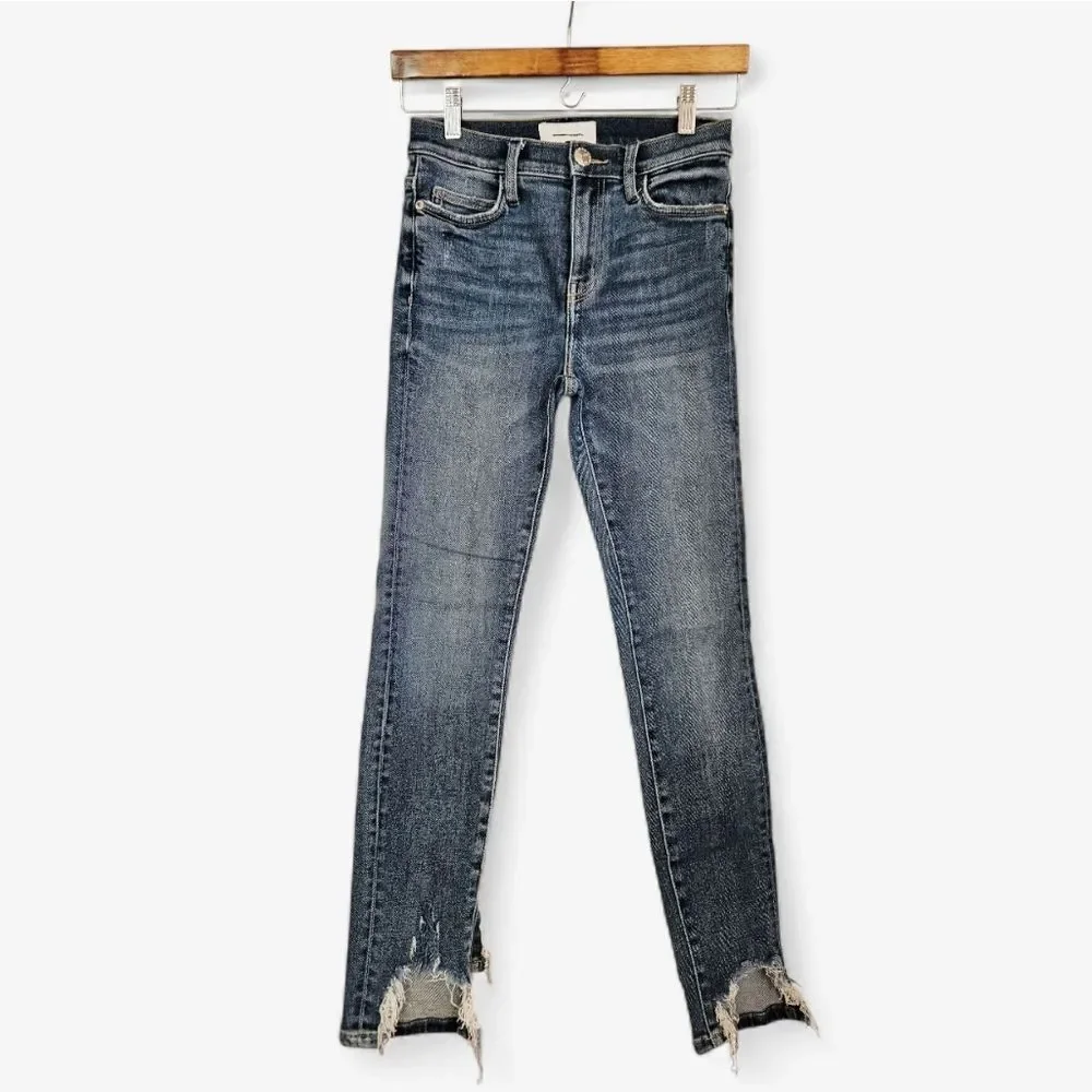 CURRENT/ELLIOT Stiletto High Waist Ragged Hem Distressed Ankle Skinny Jeans 25